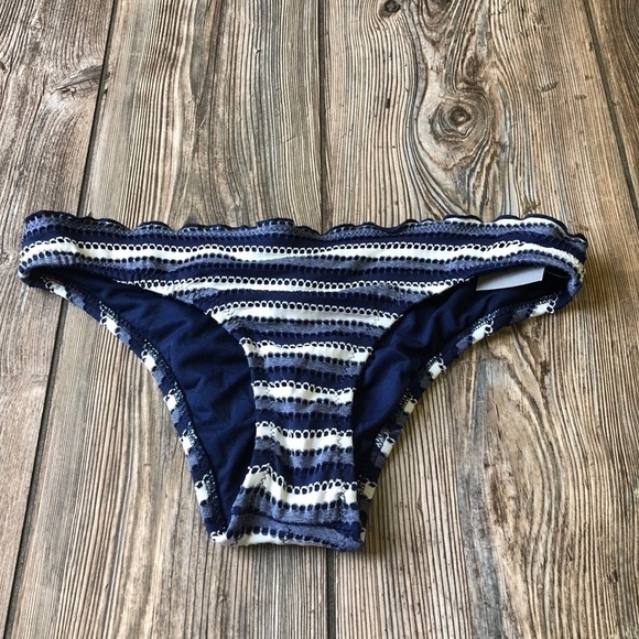NWT Mossimo Bikini Bottoms Small Blue White Textured Cheeky Striped - Picture 1 of 6
